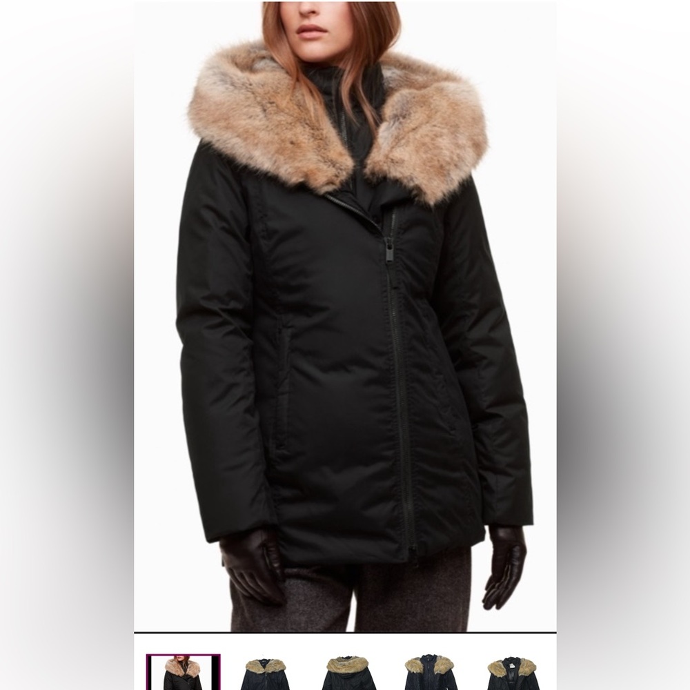 Babaton black Puffer winter Jacket with Faux Fur Collar